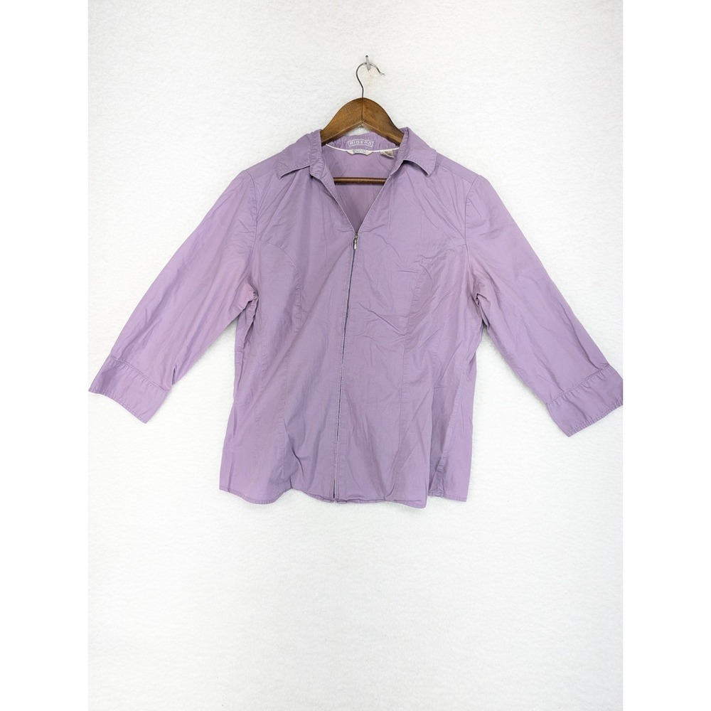 Riders by Lee Purple 3/4 Zip Up Jacket Top‎ Instantly Slims 3/4 Sleeves M